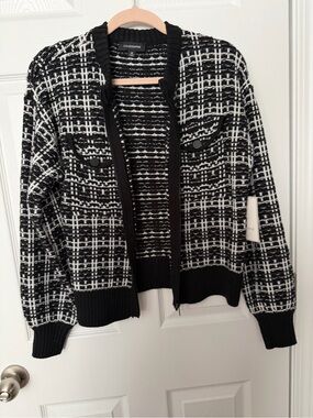 Calligraphie NWT  Black & White Plaid Open-Front Cardigan